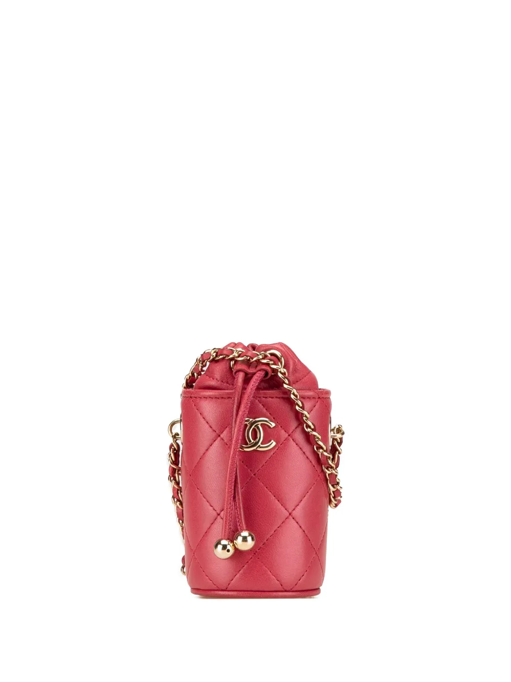 CHANEL Pre-Owned 2021 マイクロ マトラッセ ラムスキン ドローストリング バケットバッグ - レッド CHANEL Pre-Owned 2021 マイクロ マトラッセ ラムスキン ドローストリング バケットバッグ - レッド