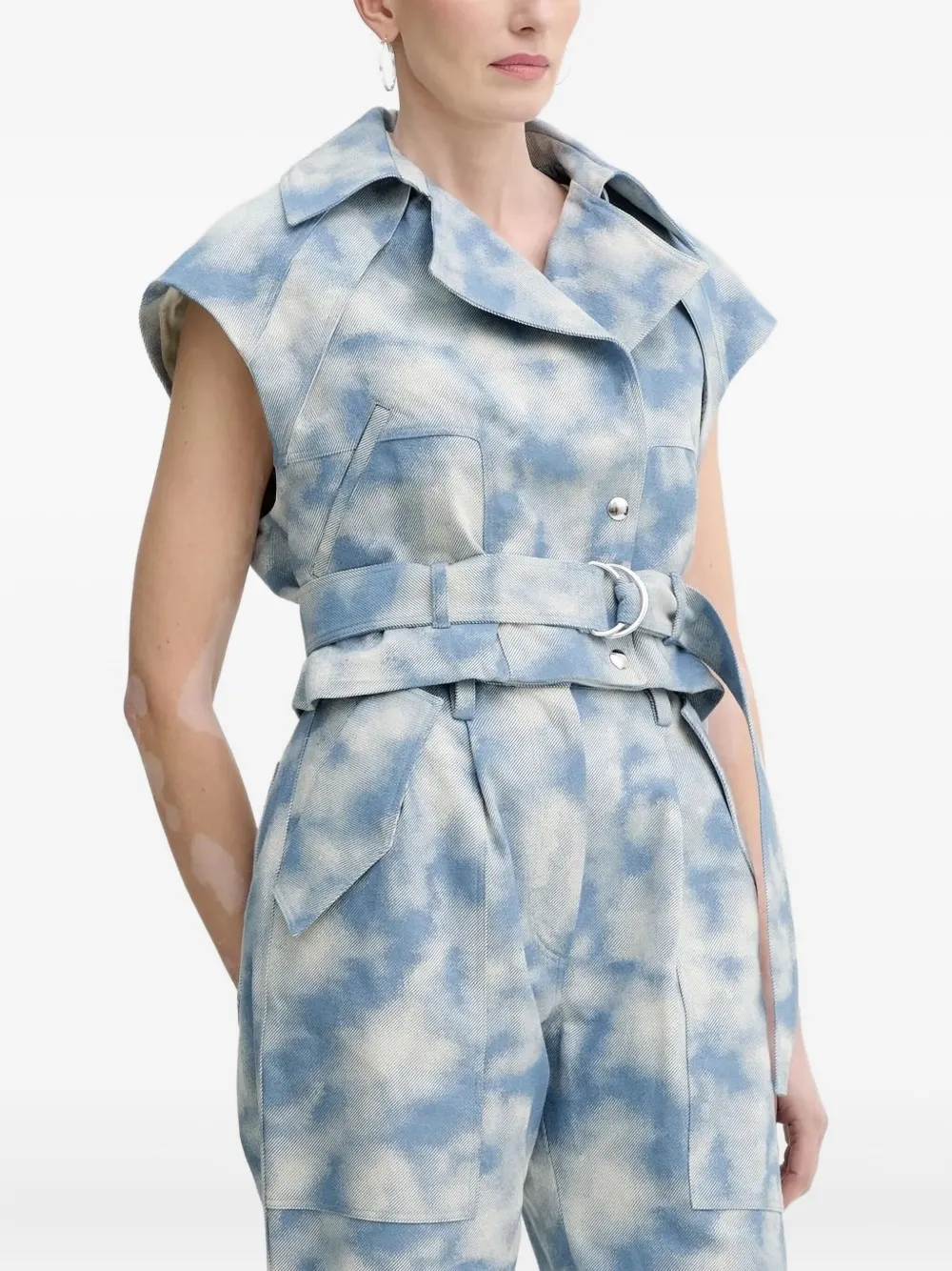 Iro Cloud-print Belted Jacket In Blue