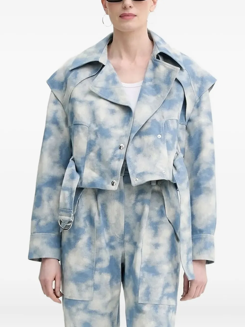 IRO cloud-print belted jacket | Blue | Image 1