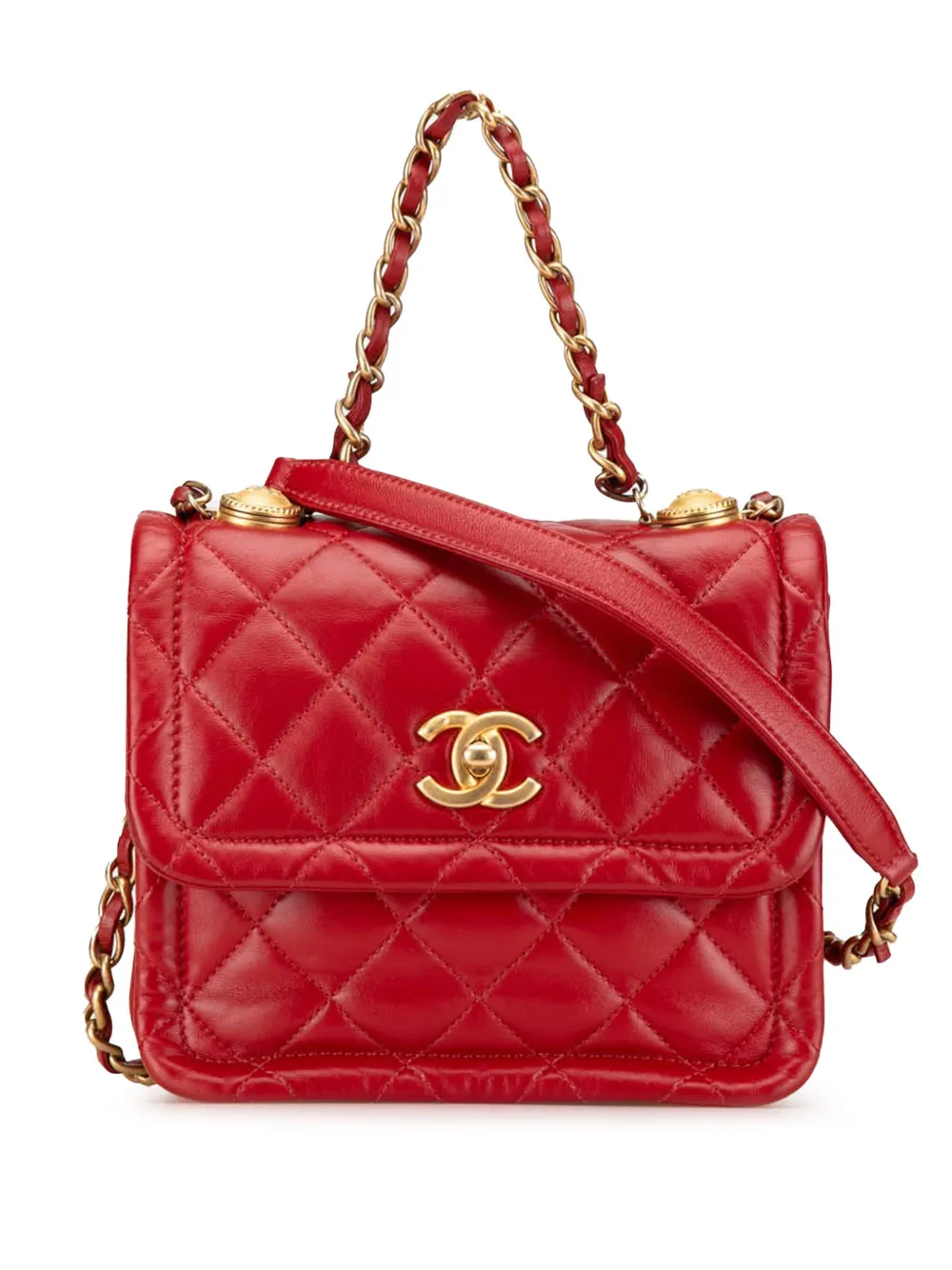 CHANEL Pre-Owned 2020 Mini Quilted Lambskin Soft Square Flap satchel | Red | Image 1