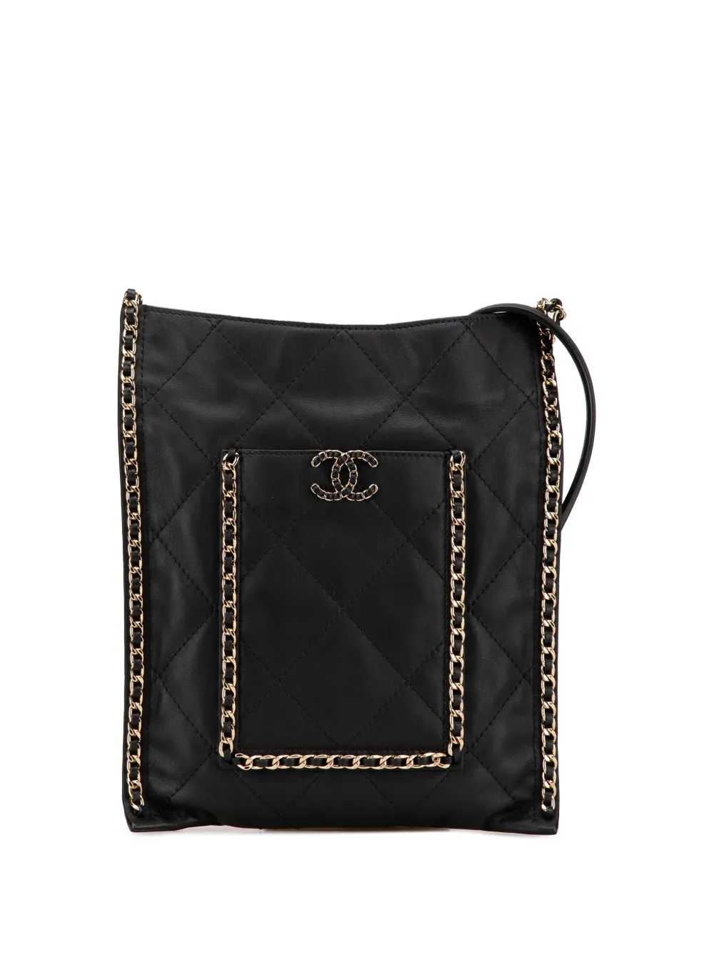 CHANEL Pre-Owned 2021-2024 Quilted Calfskin Chain Flat shoulder bag | Black | Image 1