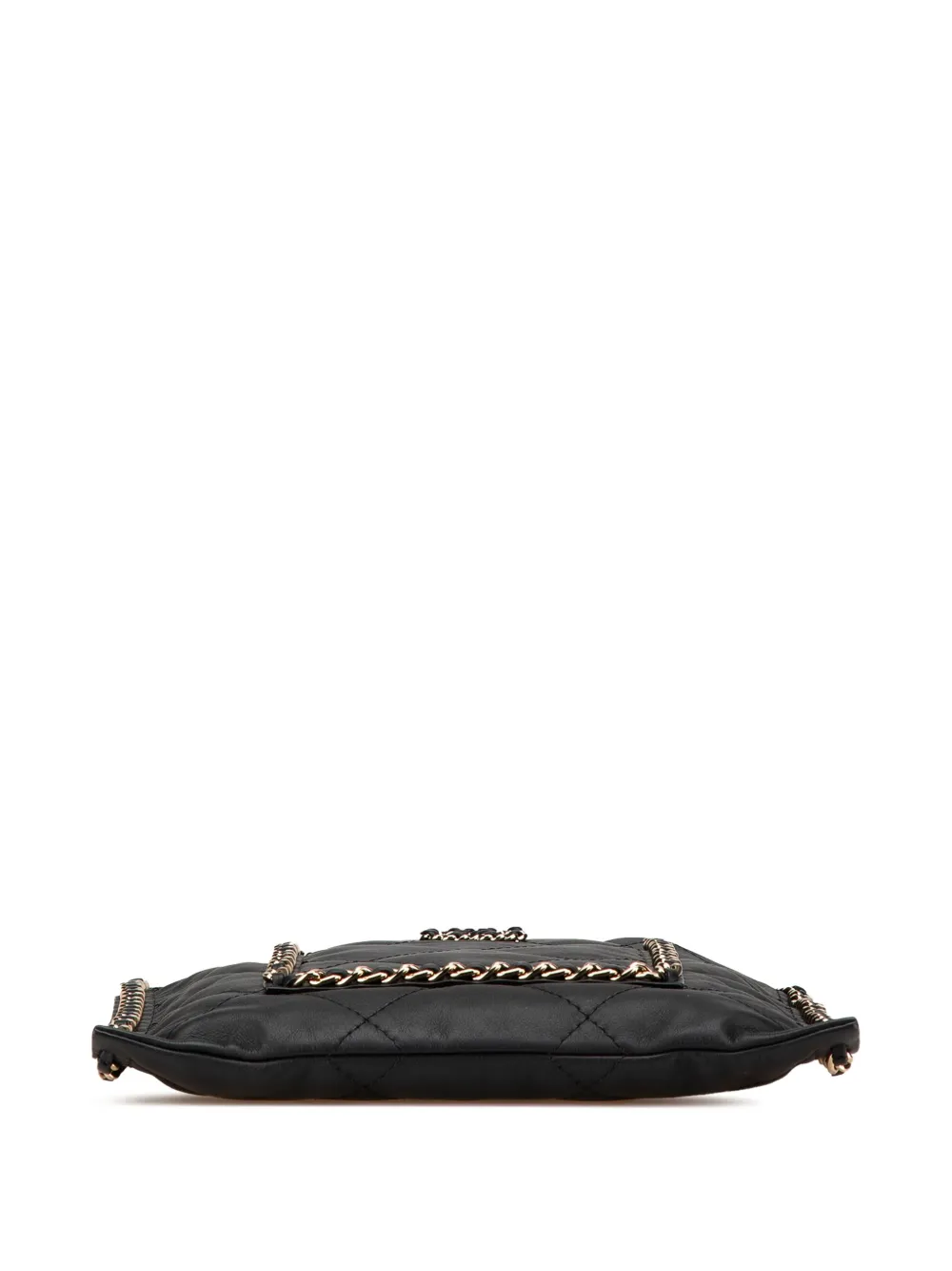 Pre-owned Chanel 2021-2024 Quilted Calfskin Chain Flat Shoulder Bag In Black