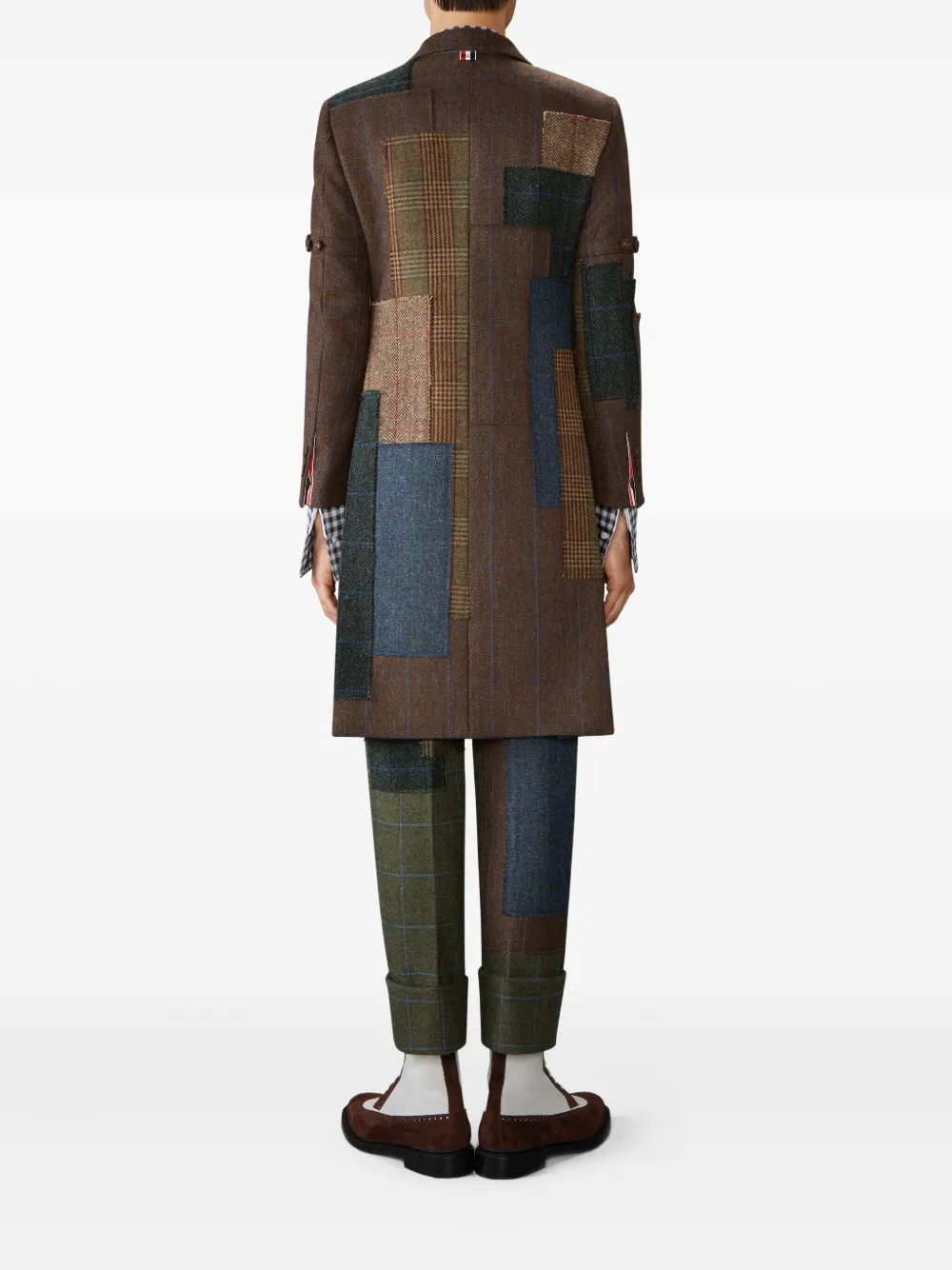 Thom Browne Hunting tweed jas met patchwork Bruin