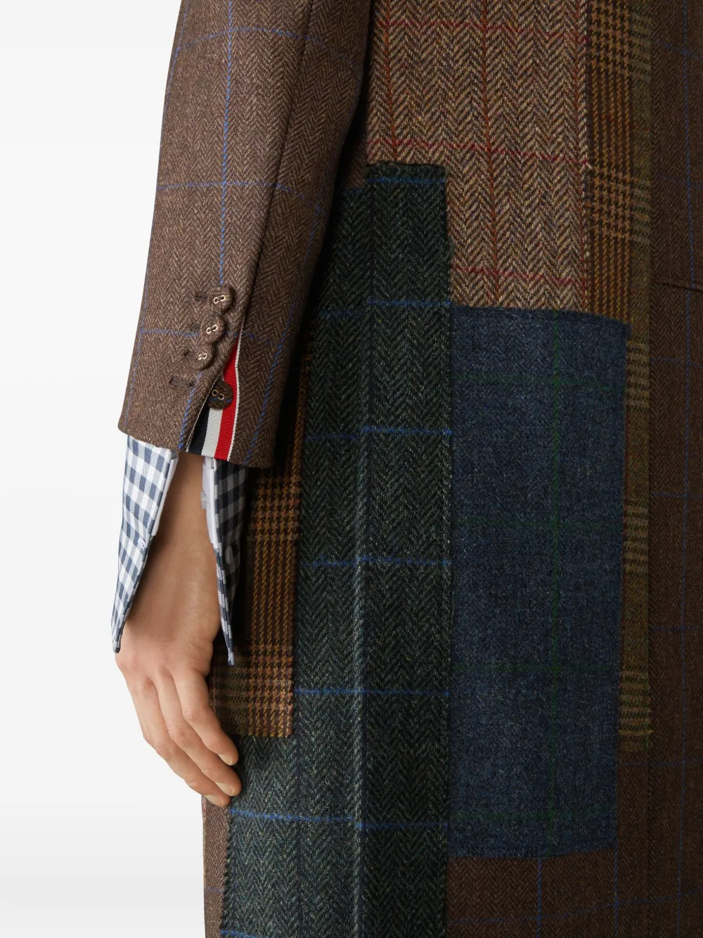 Thom Browne Hunting tweed jas met patchwork Bruin