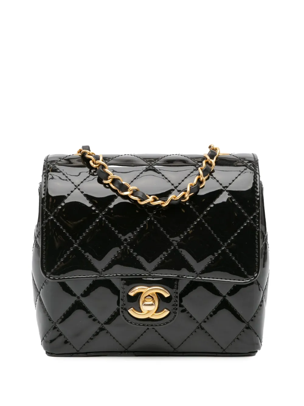CHANEL Pre-Owned 2021-2024 Mini Square Classic Patent Single Flap crossbody bag | Black | Image 1