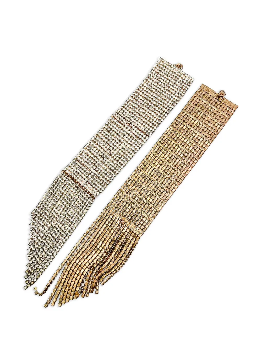 Pre-owned Jennifer Gibson Jewellery 2000s Rhinestone Tassel Cuffs (set Of Two) In Silver