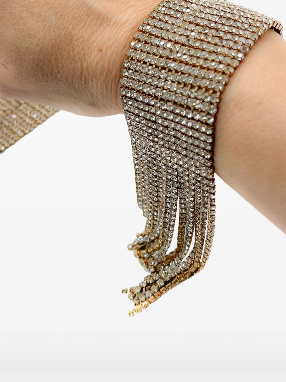 Pre-owned Jennifer Gibson Jewellery 2000s Rhinestone Tassel Cuffs (set Of Two) In Silver