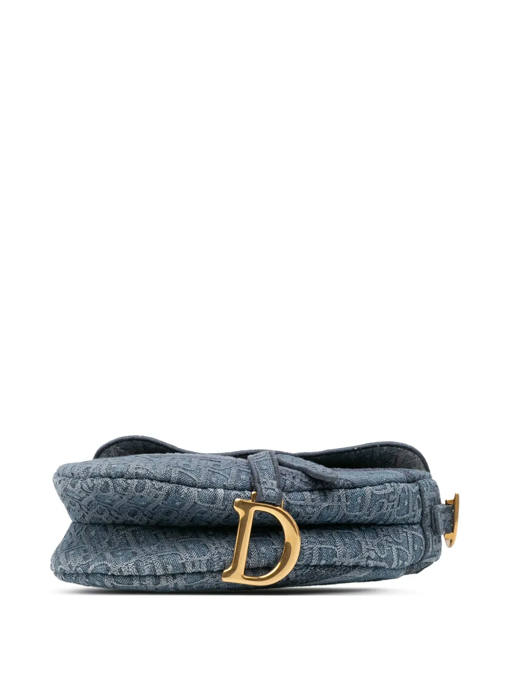 Pre-owned Dior 2019 Oblique Embroidered Denim Saddle Bag Shoulder Bag In Blue