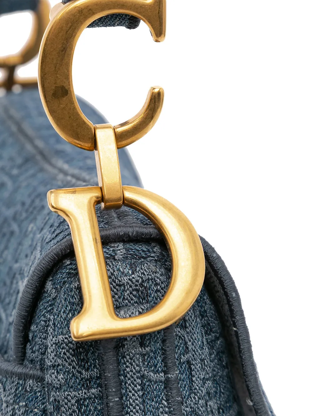 Pre-owned Dior 2019 Oblique Embroidered Denim Saddle Bag Shoulder Bag In Blue