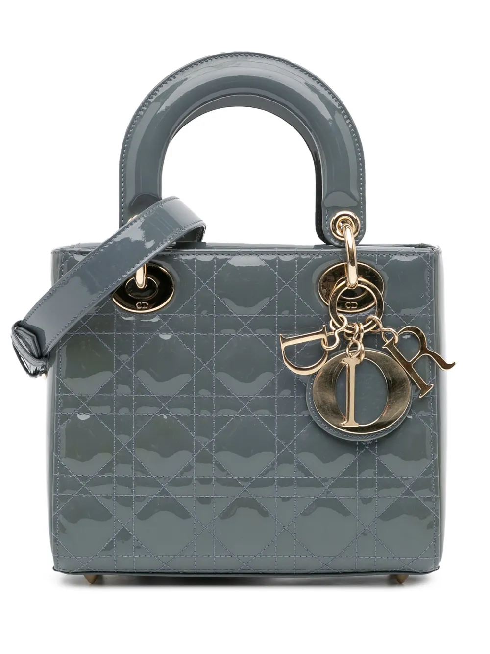 Christian Dior Pre-Owned 2019 スモール パテント カナージュ レディ ディオール サッチェルバッグ - グレー Christian Dior Pre-Owned 2019 スモール パテント カナージュ レディ ディオール サッチェルバッグ - グレー