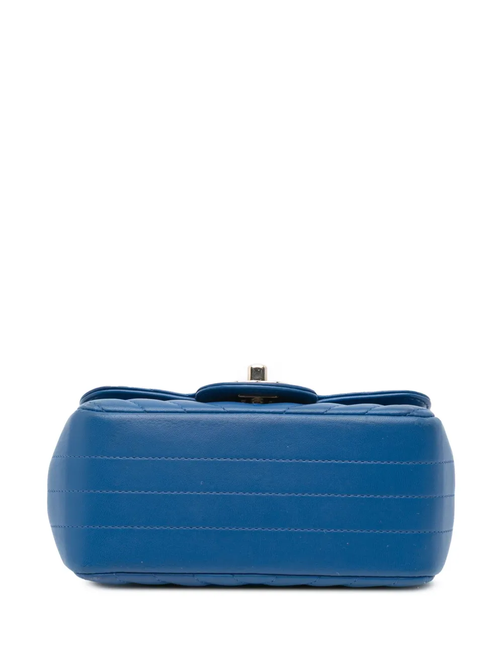 Pre-owned Chanel 2018-2019 Mini Square Classic Chevron Lambskin Single Flap Crossbody Bag In Blue