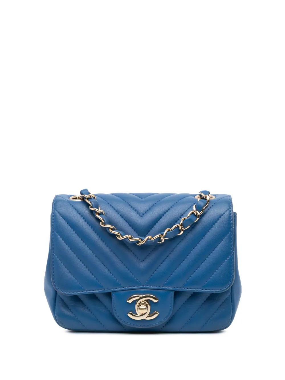CHANEL Pre-Owned 2018-2019 Mini Square Classic Chevron Lambskin Single CHANEL Pre-Owned 2018-2019 Mini Square Classic Chevron Lambskin Single