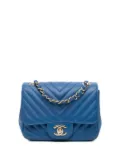 CHANEL Pre-Owned 2018-2019 Mini Square Classic Chevron Lambskin Single Flap crossbody bag - Blue