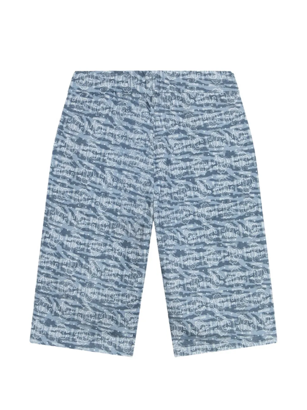 Roberto Cavalli Junior monogram-print side-stripe shorts Blauw