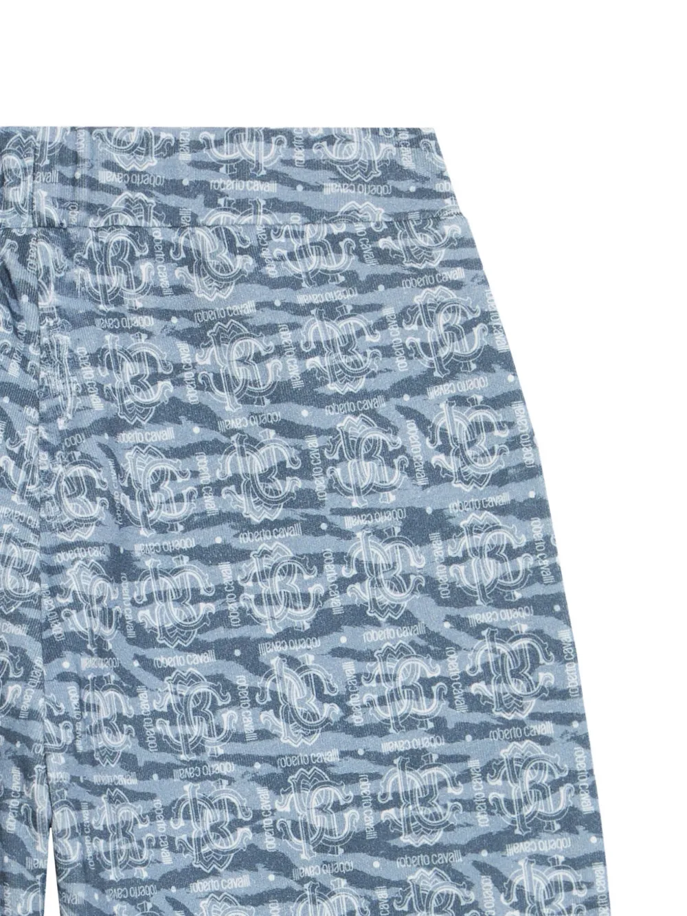 Roberto Cavalli Junior monogram-print side-stripe shorts Blauw