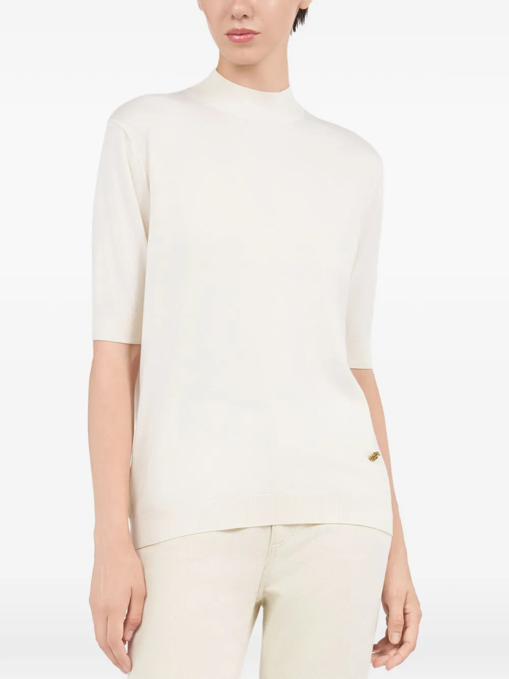 Roberto Cavalli T-shirt met logoplakkaat en opstaande hals Wit