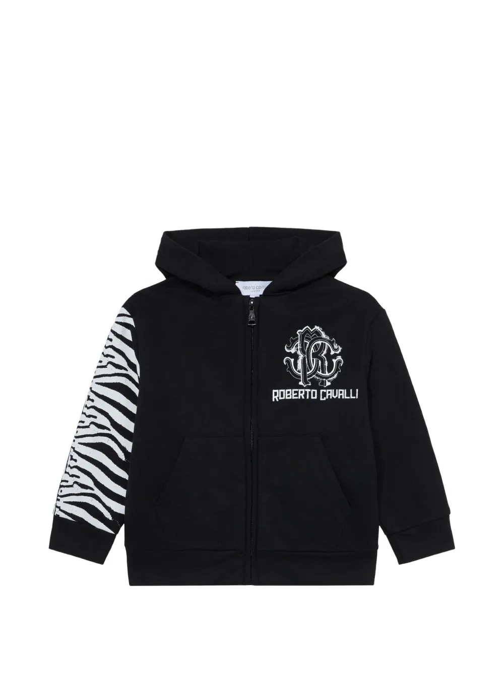 Roberto Cavalli Junior logo-print zebra-pattern hoodie - Schwarz
