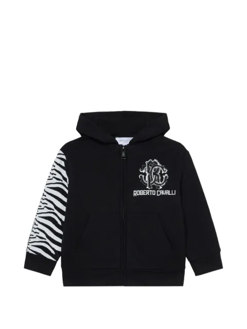 Roberto Cavalli Junior logo-print zebra-pattern hoodie