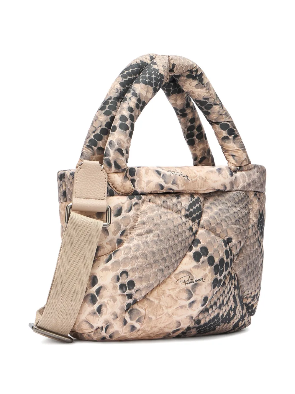 Roberto Cavalli Gewatteerde schoudertas met slangenleer-effect Beige