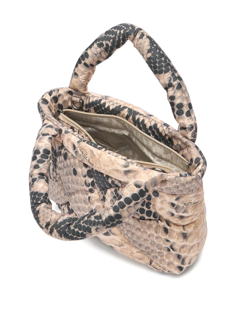 Roberto Cavalli Gewatteerde schoudertas met slangenleer-effect Beige