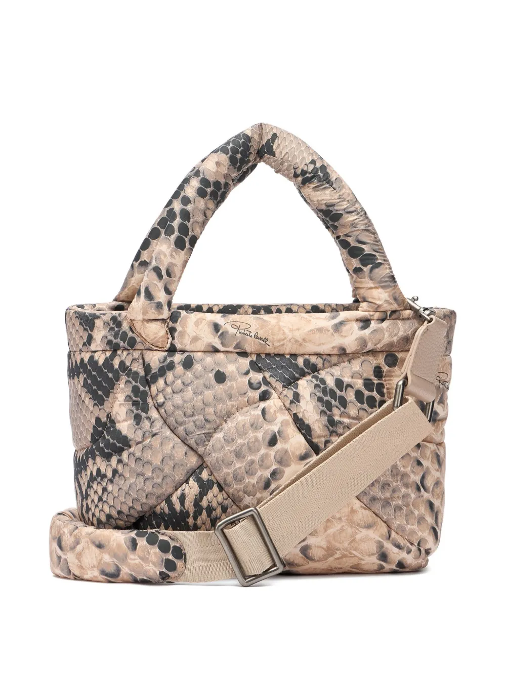 Roberto Cavalli Gewatteerde schoudertas met slangenleer-effect Beige