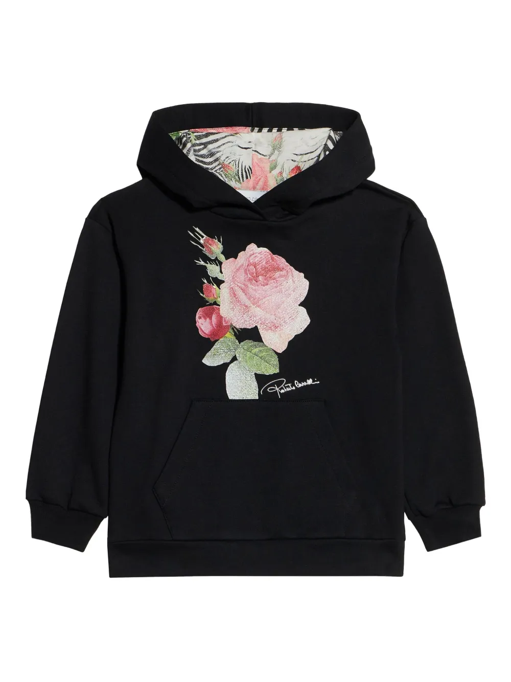 Roberto Cavalli Junior Hoodie met bloe print Zwart