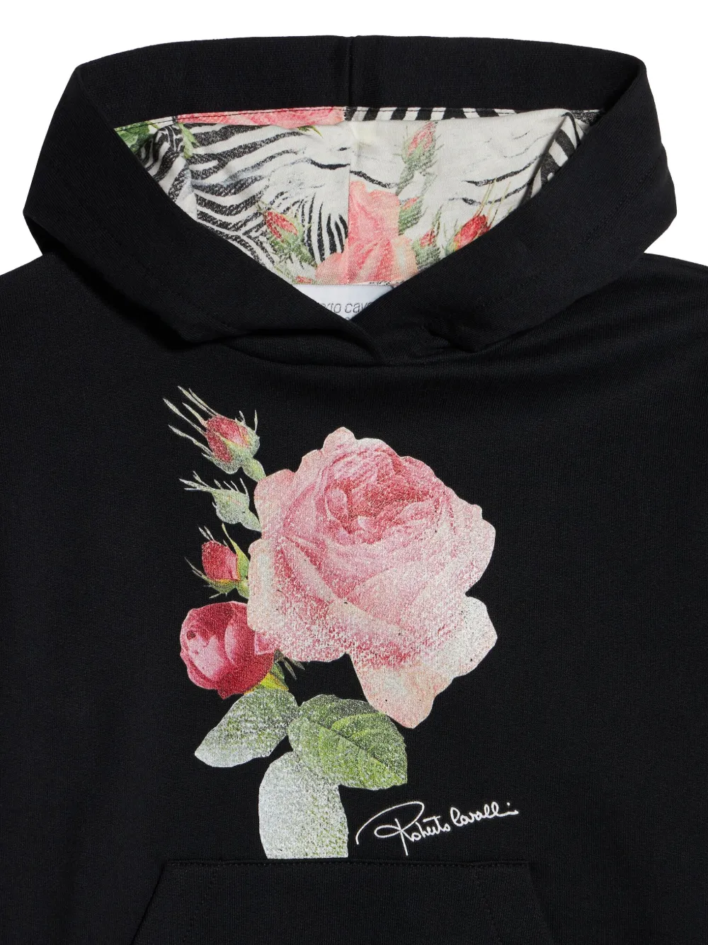 Roberto Cavalli Junior Hoodie met bloemenprint Zwart