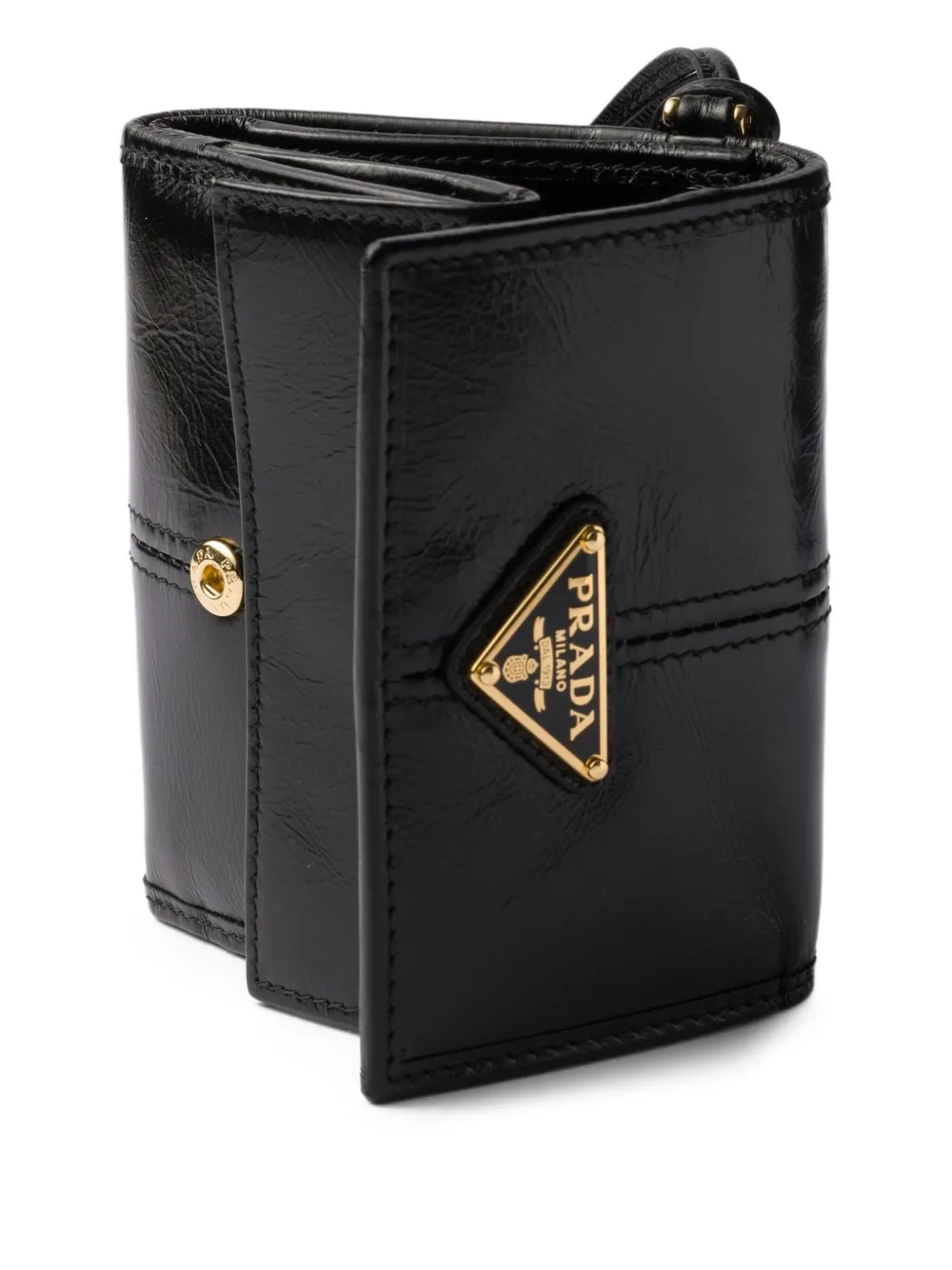 Prada Triangular-logo Leather Wallet In 黑色