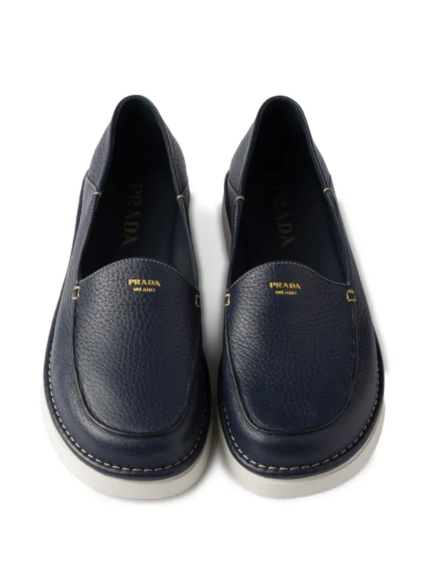 Prada Textured Leather Loafers | Blue | FARFETCH display picture 3