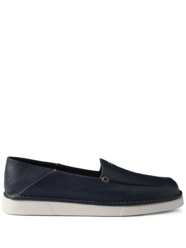 Prada Men\'s Navy Textured Loafers Navy Suede Loafers | PRADA main image 2