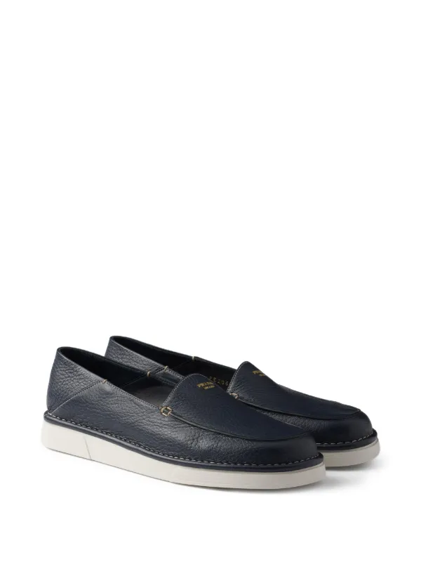 Prada Textured Leather Loafers | Blue | FARFETCH display picture 2
