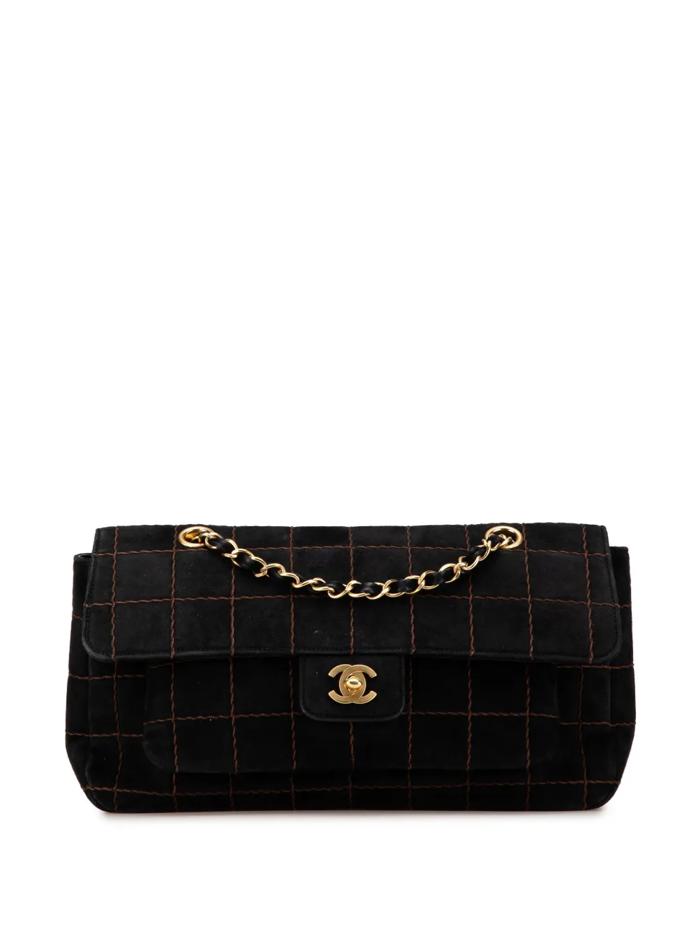 CHANEL Pre-Owned sac porté épaule Stitched Chain Flap en daim à matelassage Choco Bar (2002-2003) | noir | Image 1