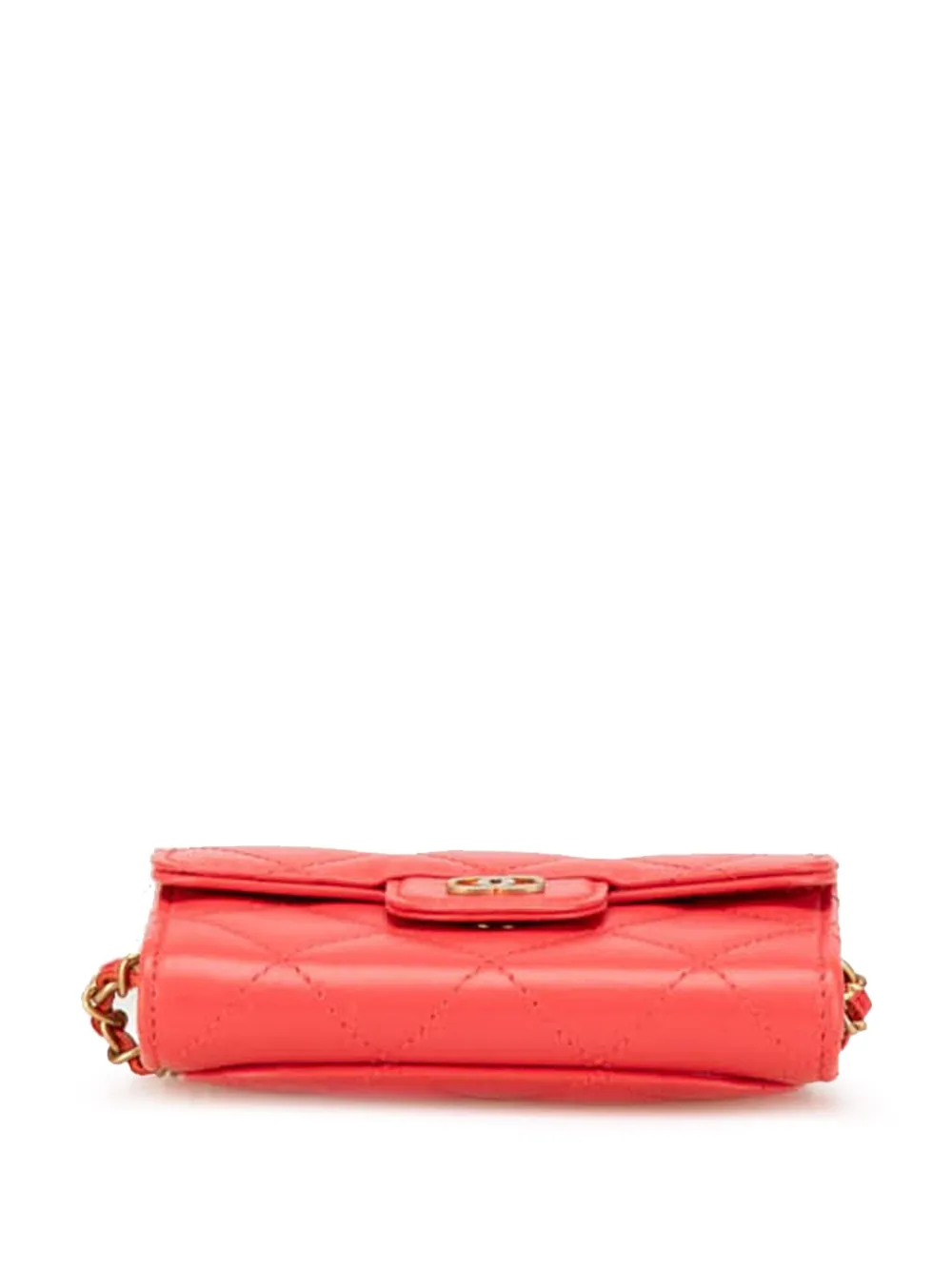 Pre-owned Chanel 2019 Quilted Lambskin Flap Card Holder On Chain Crossbody Bag In Red
