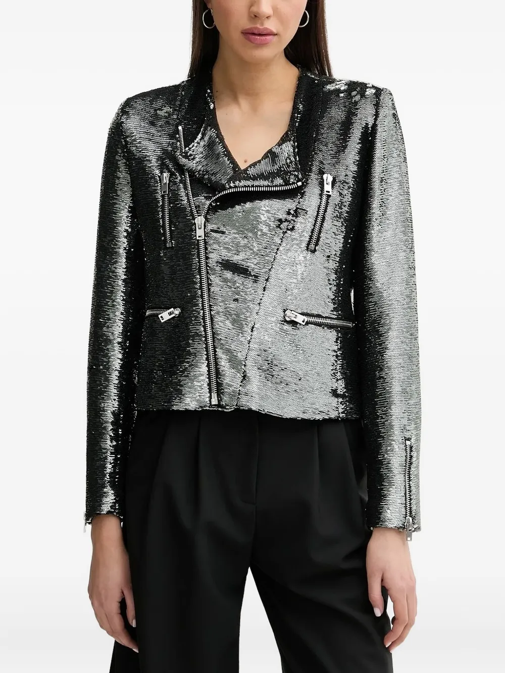 IRO Luzia sequin-embellished biker jacket Grijs