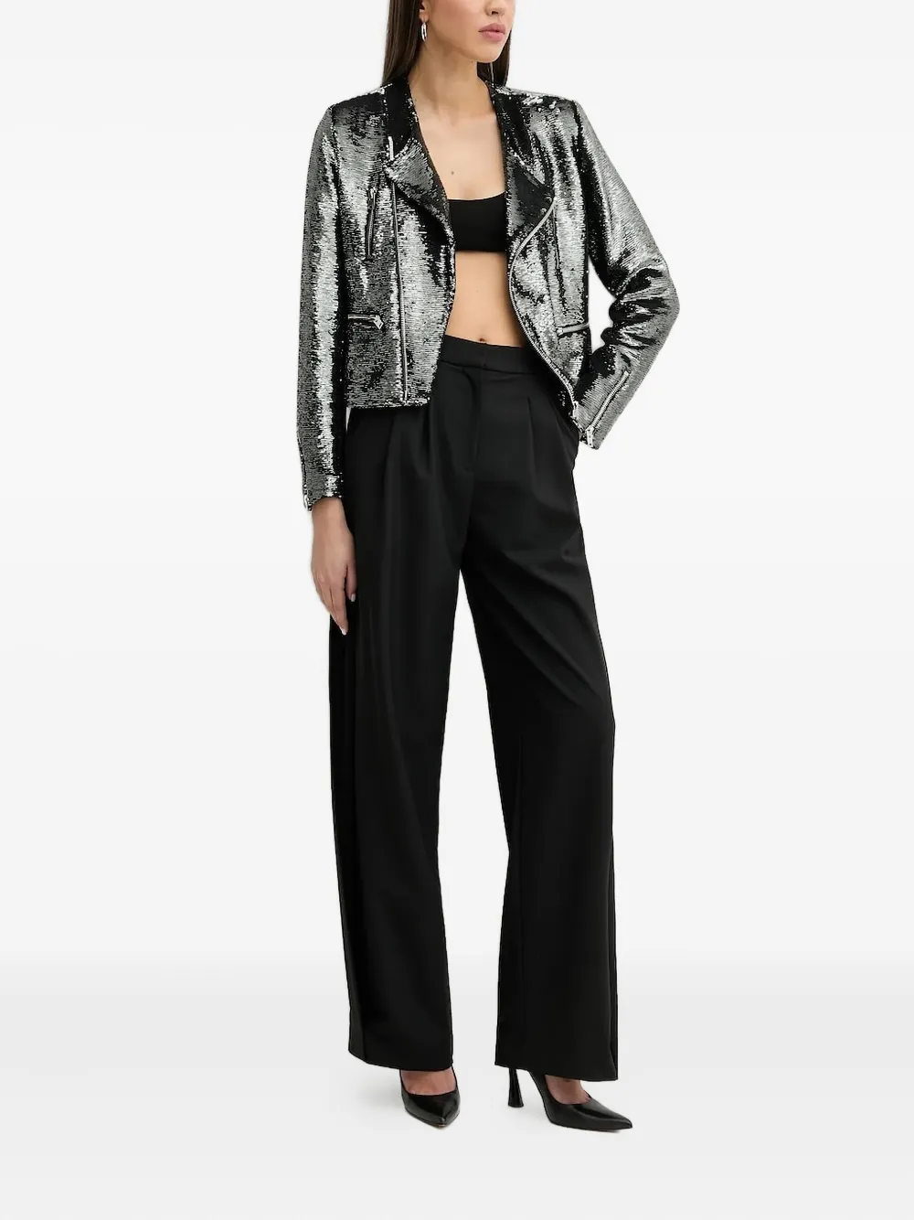 IRO Luzia sequin-embellished biker jacket Grijs