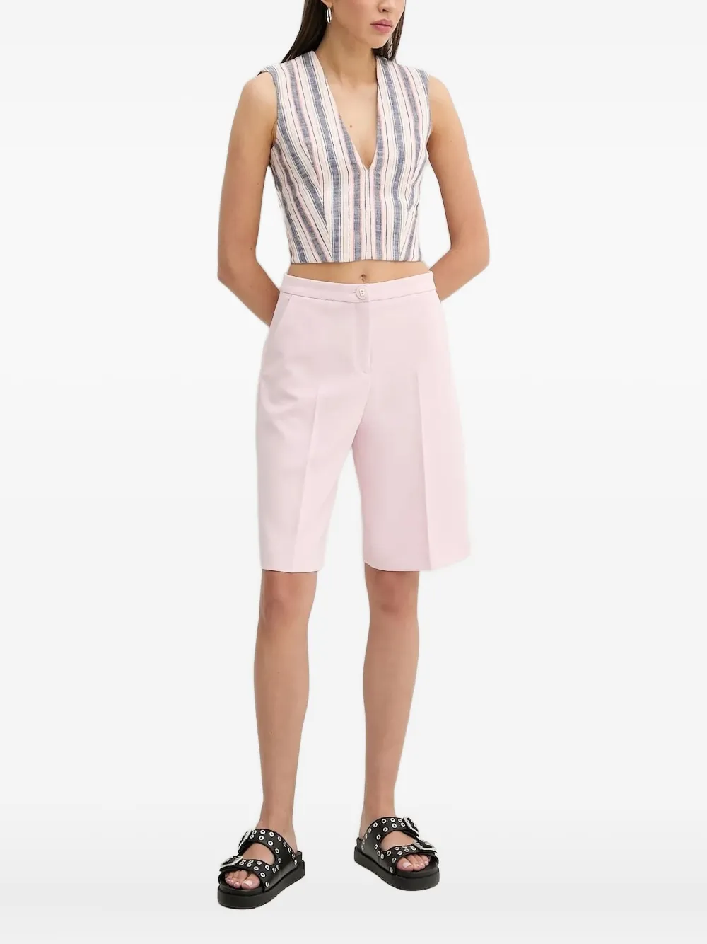 IRO striped V-neck top Beige