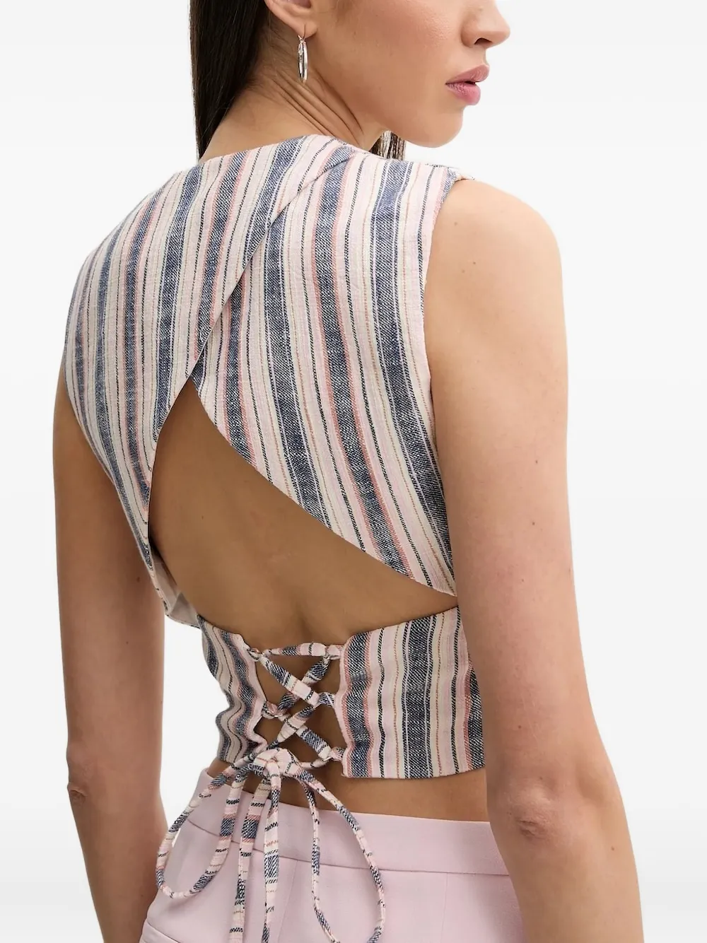 IRO striped V-neck top Beige