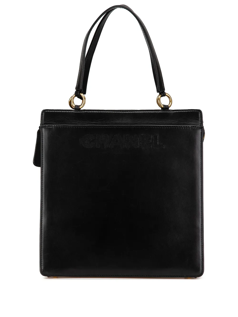 CHANEL Pre-Owned 2000-2002 ラムスキン ロゴ ハンドバッグ - ブラック CHANEL Pre-Owned 2000-2002 ラムスキン ロゴ ハンドバッグ - ブラック