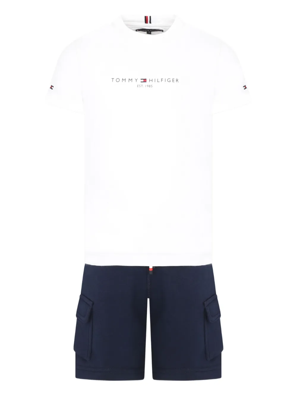 Tommy Hilfiger Junior T-shirt en cargo shorts met logo Wit