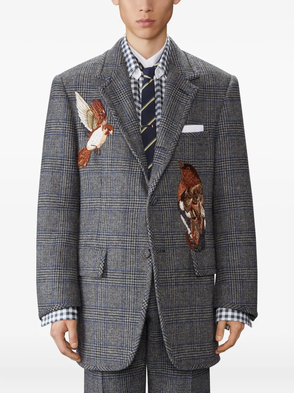 Thom Browne Prince Of Wales Check Blazer In Gray