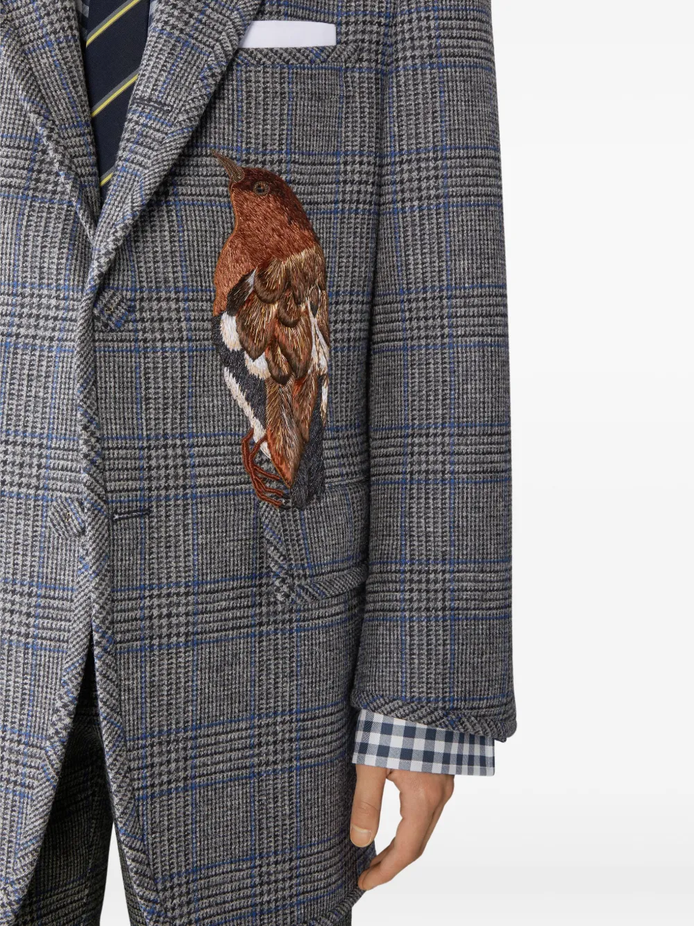 Thom Browne Prince Of Wales Check Blazer In Gray
