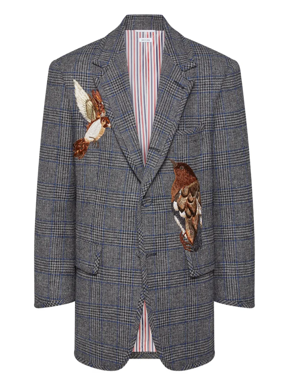 Thom Browne Prince Of Wales Check Blazer In Gray