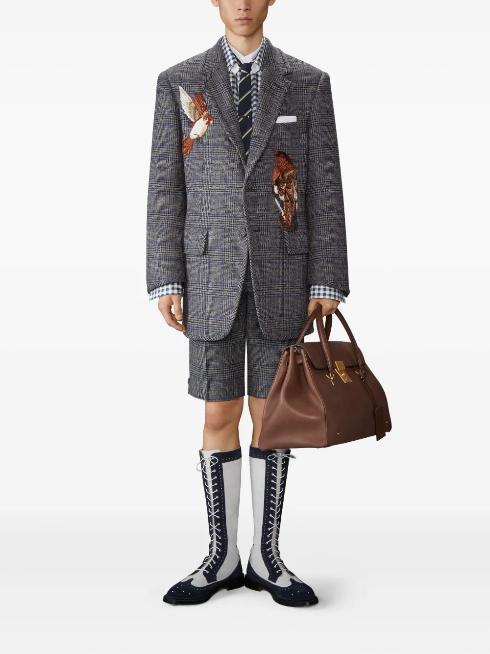 Thom Browne Prince Of Wales Check Blazer In Gray
