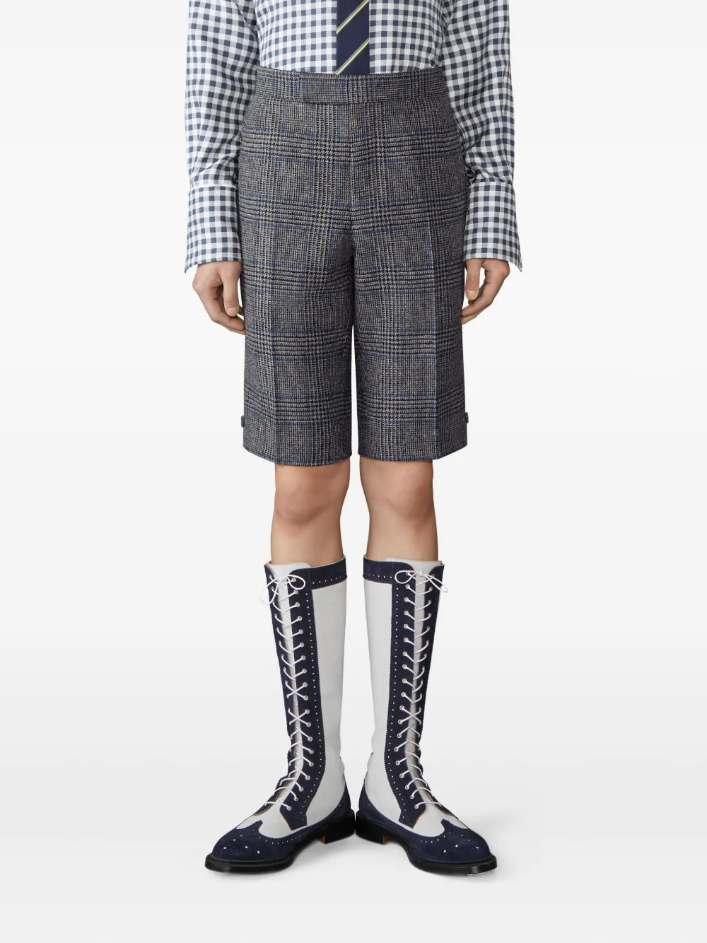 Thom Browne Prince Of Wales Check Shorts In Gray
