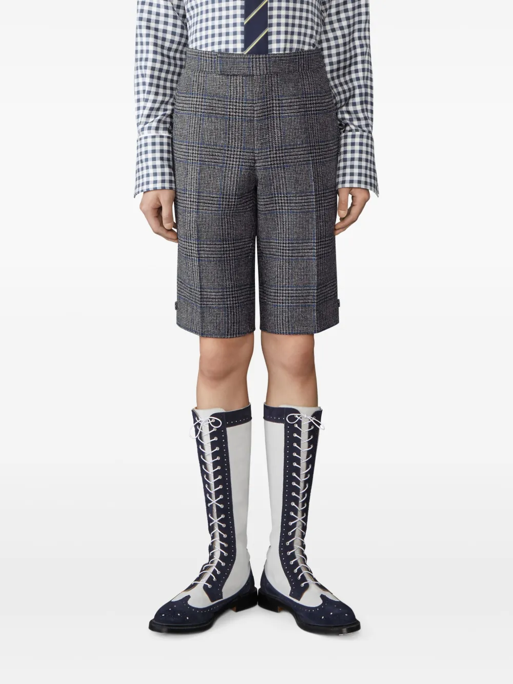 Thom Browne Prince of Wales geruite tweed shorts Grijs