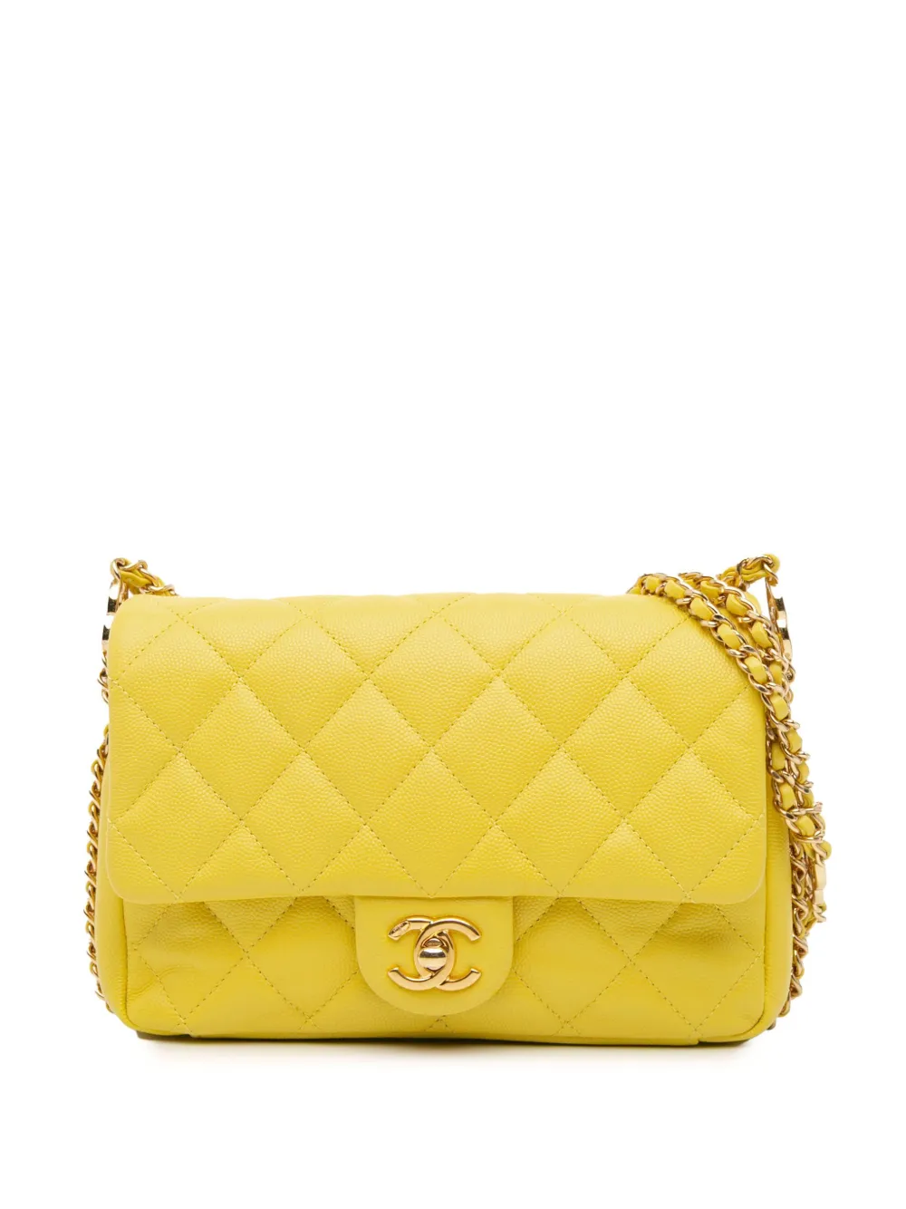 CHANEL Pre-Owned 2021-2024 Mini Quilted Caviar CC You Flap crossbody bag | Yellow | Image 1
