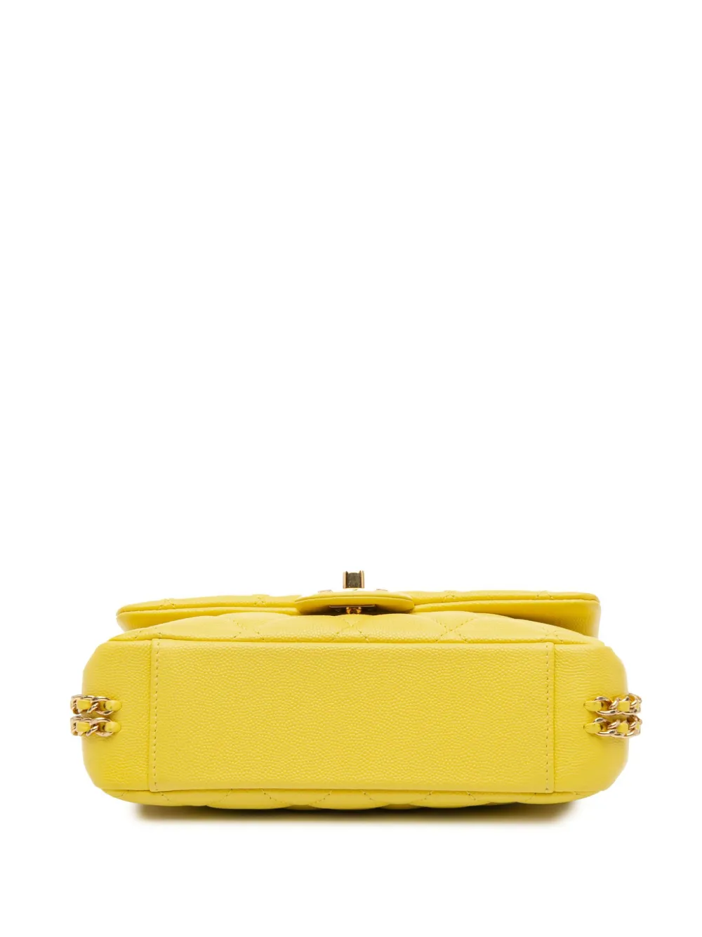 Pre-owned Chanel 2021-2024 Mini Quilted Caviar Cc You Flap Crossbody Bag In Yellow