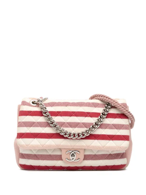 CHANEL Pre-Owned 2018-2019 Jumbo Stripe Jersey Felt and Rope Flap satchel