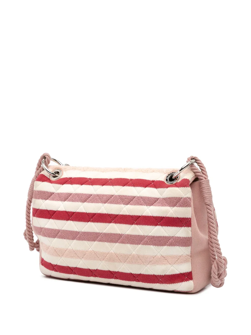 Pre-owned Chanel 2018-2019 Jumbo Stripe Jersey Felt And Rope Flap Satchel In White