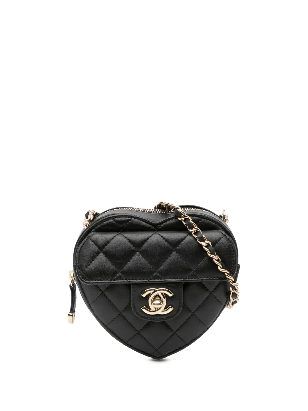 Pre-owned Chanel 2021 Mini Lambskin Cc In Love Heart Crossbody Bag In Black